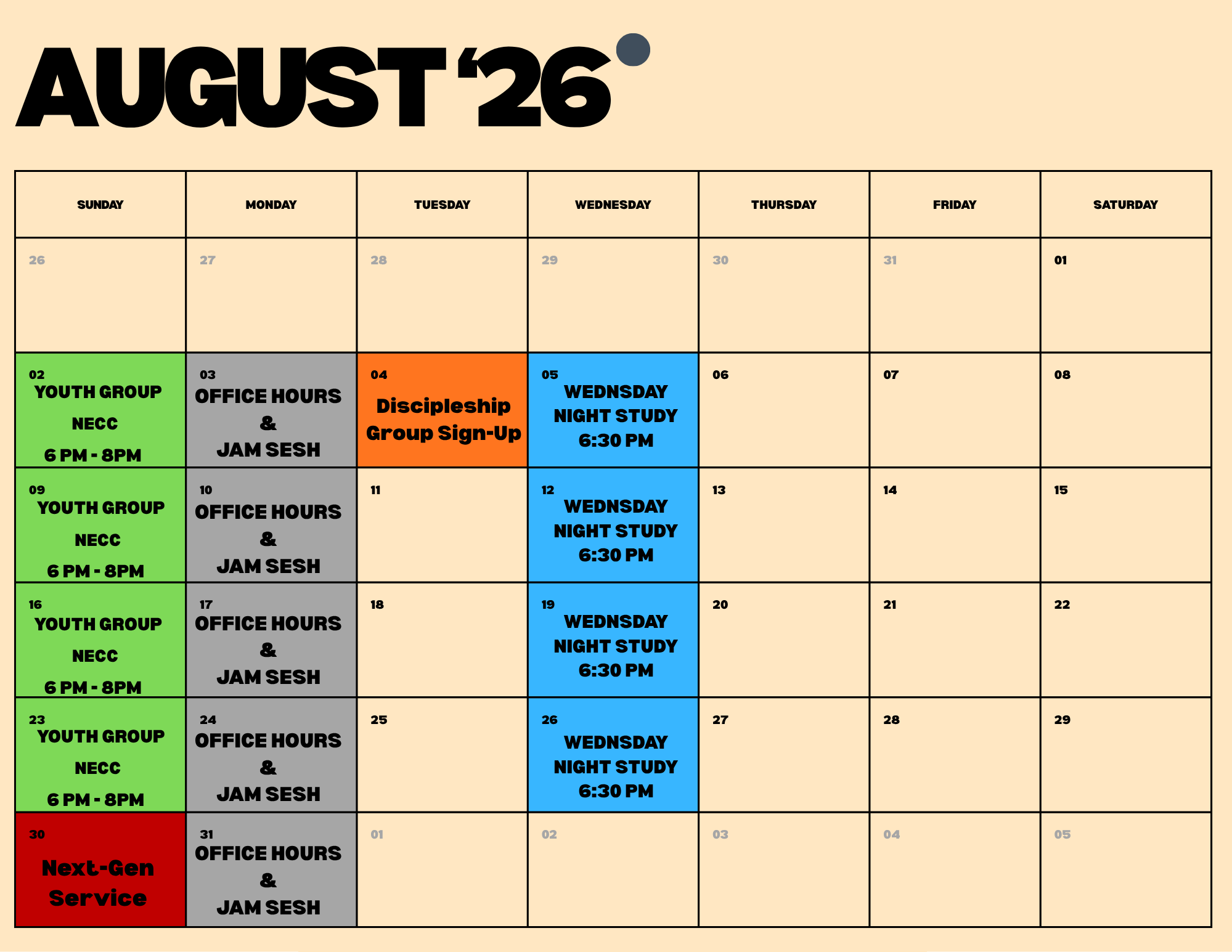 NE Students Monthly Calendar