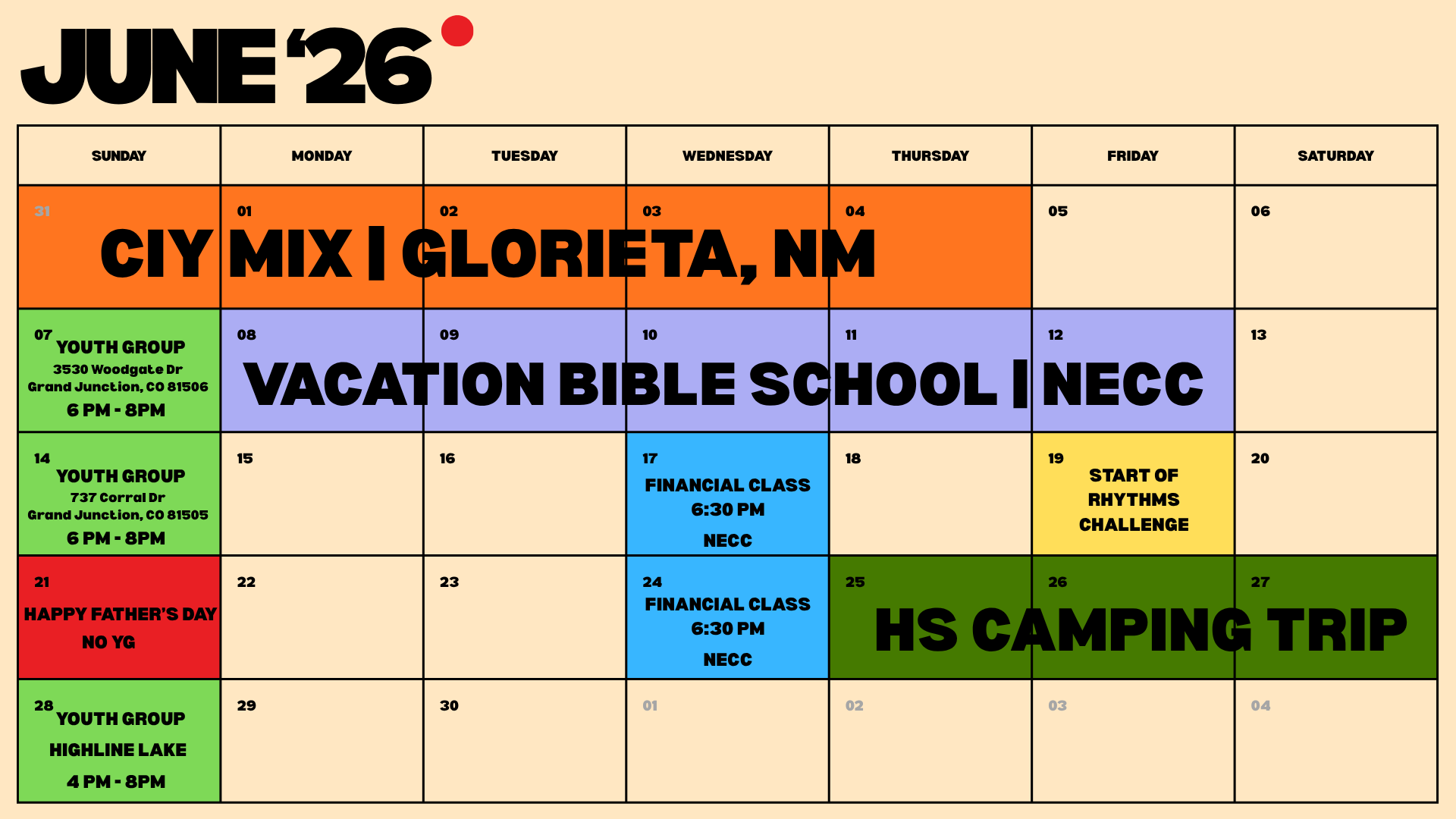 NE Students Monthly Calendar